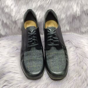 Clarks Plaid Toe Leather Oxford Block Heels Womens Size 7.5 Black